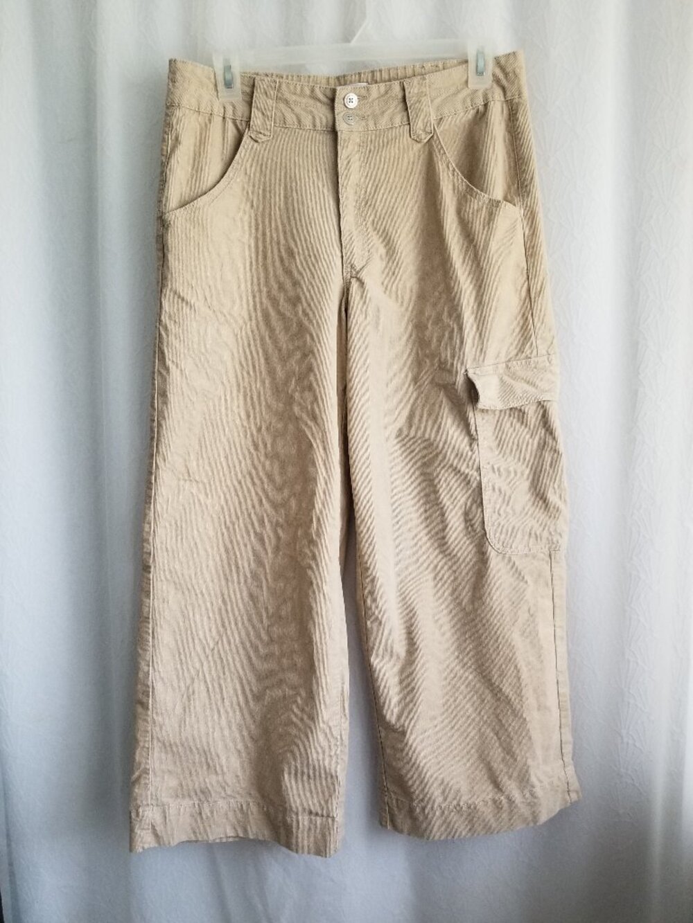 Corduroy Wide-Leg High Rise Beige Cargo Pants 14